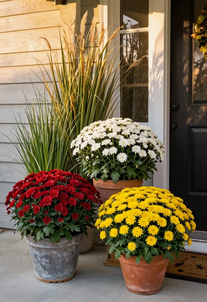 15 Halloween Front Porch Ideas That Stay Put in Wind and Rain - 7. Potted Seasonal Plants 1