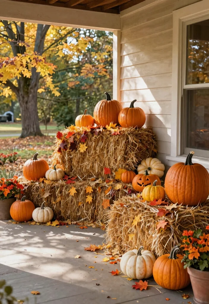 15 Halloween Front Porch Ideas That Stay Put in Wind and Rain - 9. Colorful Hay Bales 1