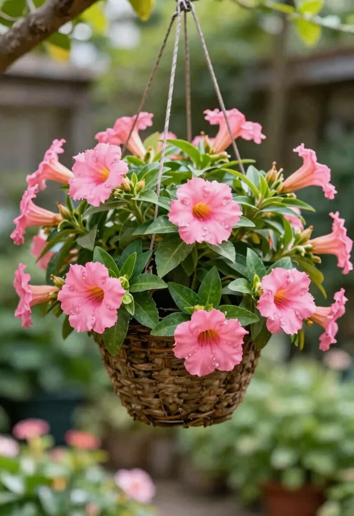 15 Hanging Plants Outdoor Ideas That Survive Full Sun Without Wilting - 13. Mandevilla 1