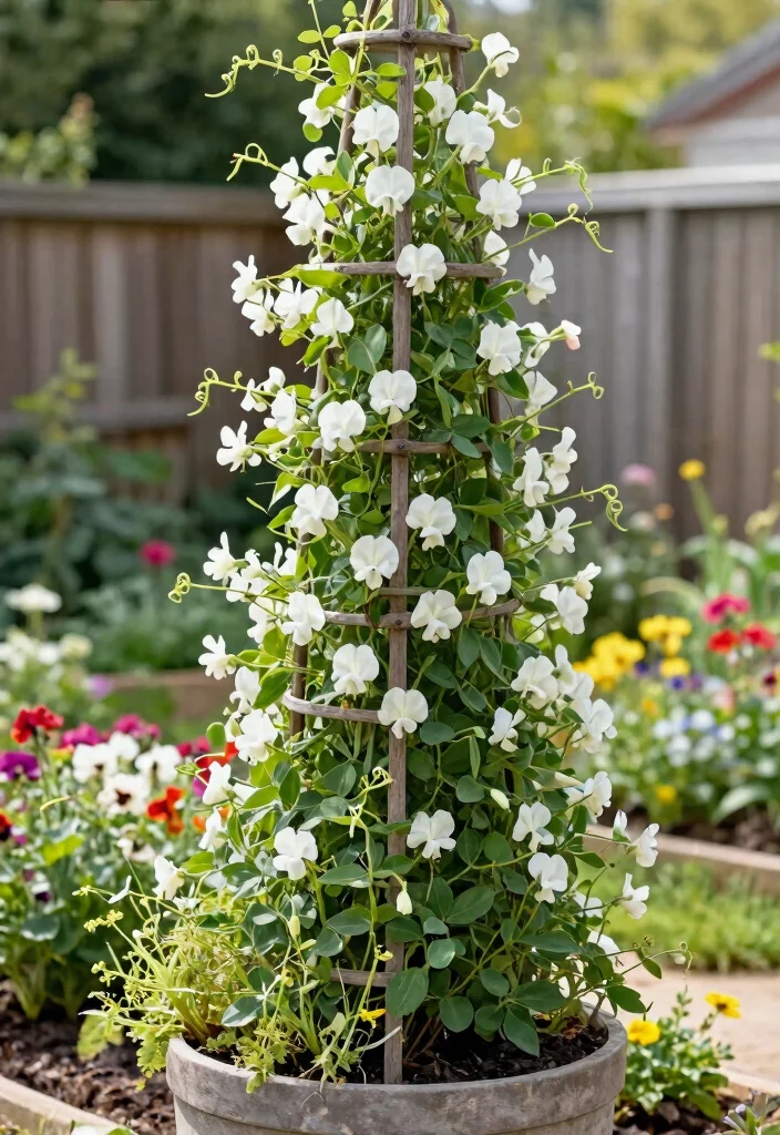 15 Planter Box With Trellis Ideas That Support Heavy Climbing Vines - 11. Vertical Cylinder Planter with Trellis 1