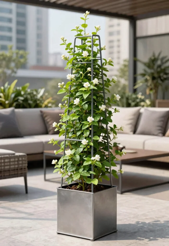 15 Planter Box With Trellis Ideas That Support Heavy Climbing Vines - 4. Modern Metal Planter Box with Wire Trellis 1