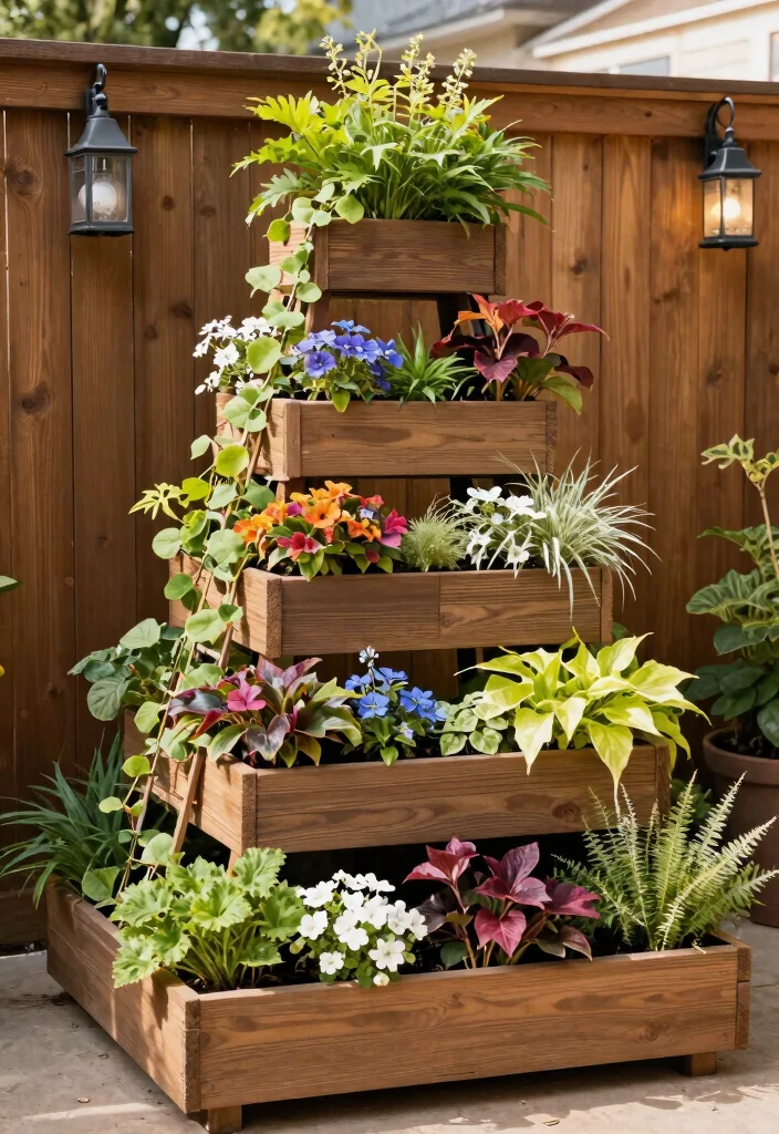 15 Planter Box With Trellis Ideas That Support Heavy Climbing Vines - 5. Tiered Planter Box with a Frame Trellis 1