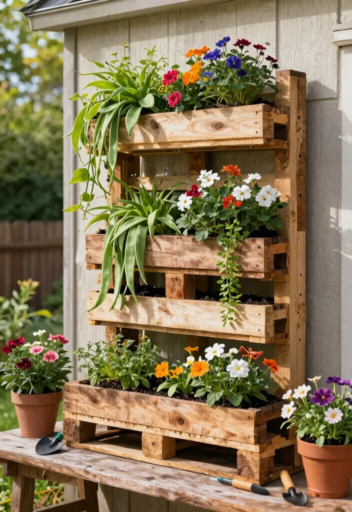 15 Planter Box With Trellis Ideas That Support Heavy Climbing Vines - 6. Vertical Pallet Garden with Climbing Plants 1
