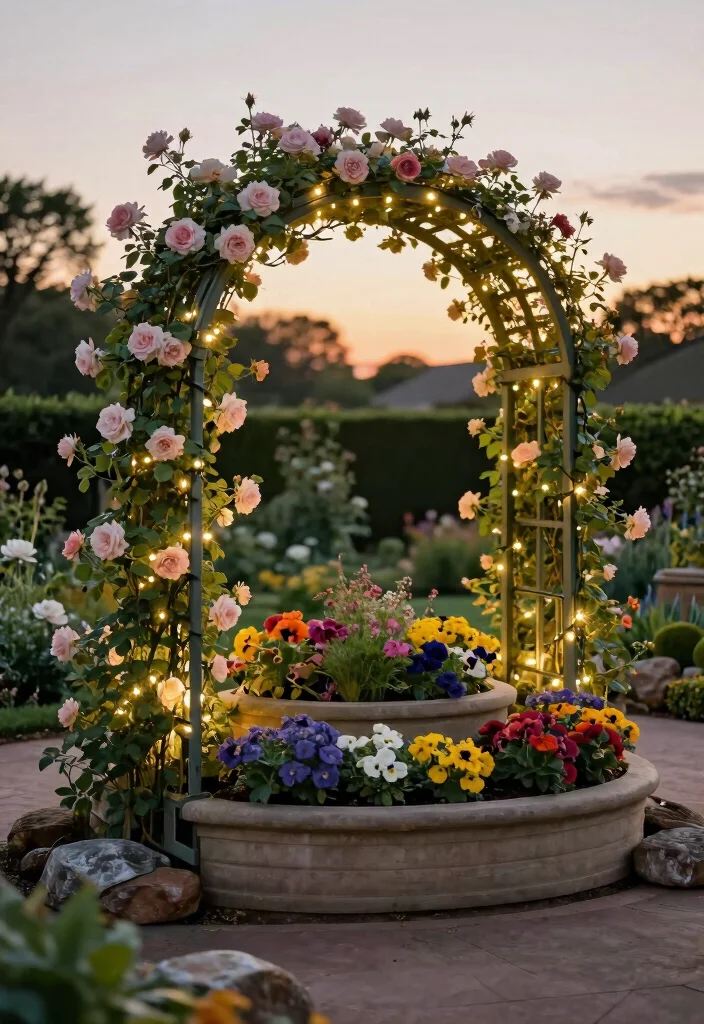 15 Planter Box With Trellis Ideas That Support Heavy Climbing Vines - 9. Elegant Arched Trellis with Tiered Planter Box 1