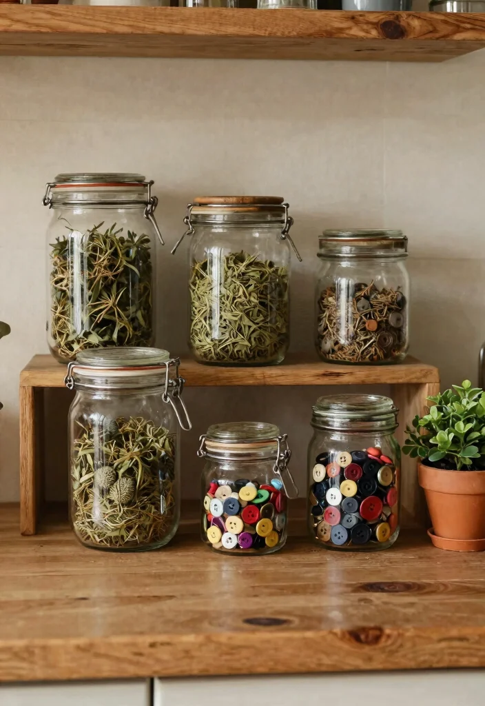 15 Vintage Farmhouse Decor Concepts That Don't Look Like Grandma's House - 7. Vintage Jars for Storage and Decor 1